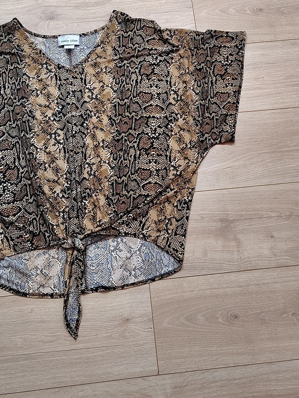 Snake Print Tie-Front Top in Brown and Black,  Plus Size 2X - Picture 3 of 8